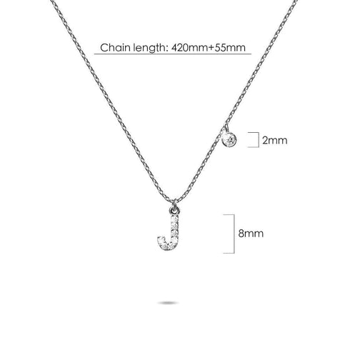 Solid 925 Sterling Silver Initial Crystal Personalised Alphabet Letter Necklace Silver